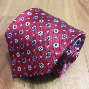 Preti Hand Made Red Blue Floral Silk Necktie